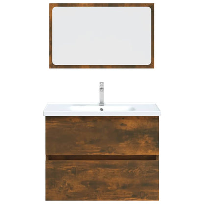 2 Piece Bathroom Furniture Set Smoked Oak Engineered Wood