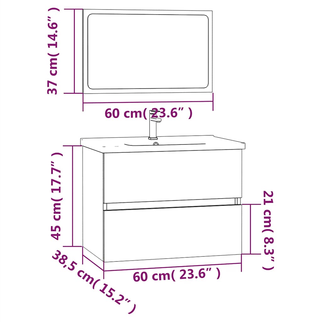 2 Piece Bathroom Furniture Set Smoked Oak Engineered Wood