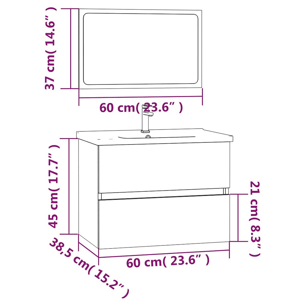 2 Piece Bathroom Furniture Set Smoked Oak Engineered Wood