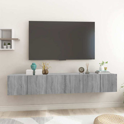 TV Cabinet Set Wall-mounted 3 pcs Grey Engineered Wood