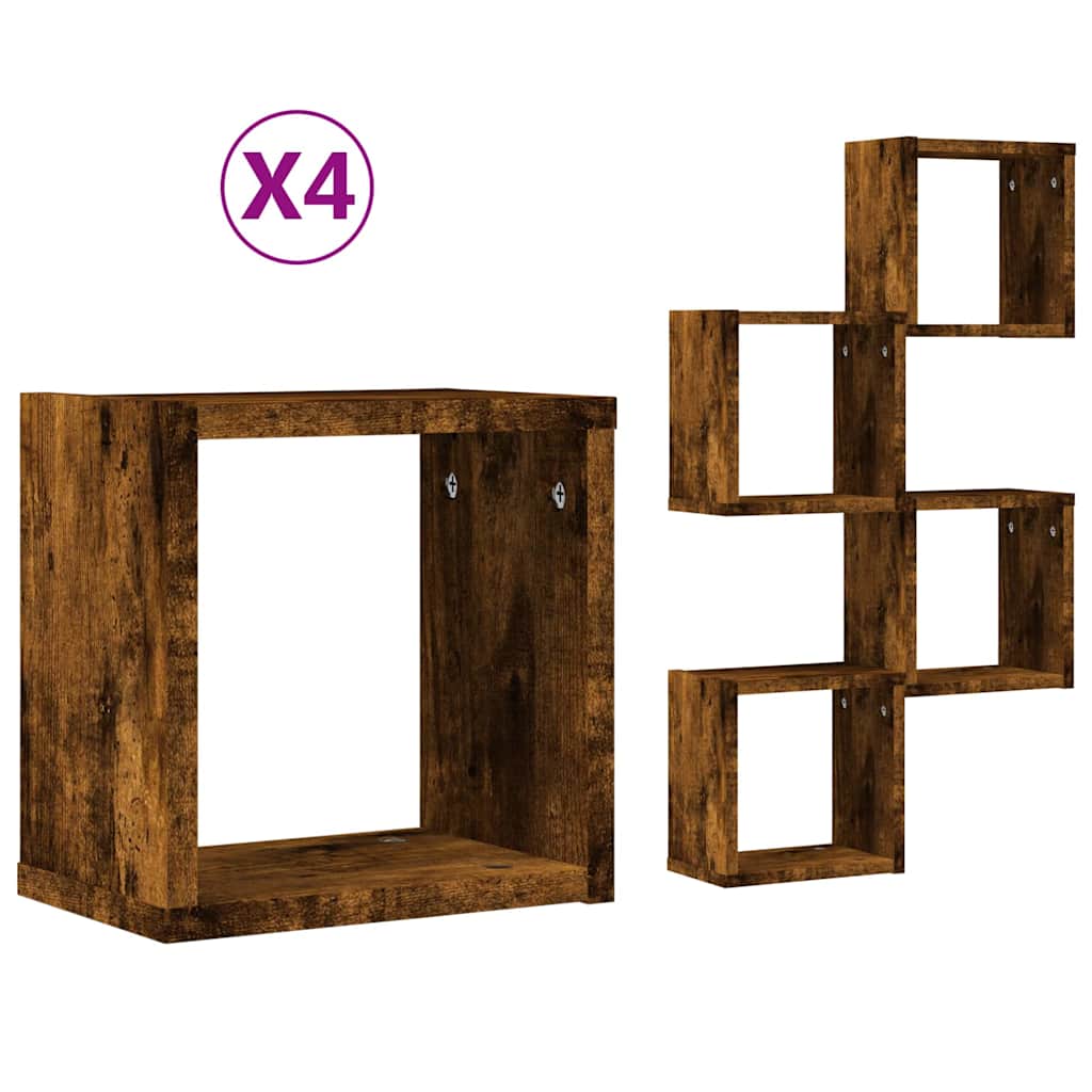 Wall Shelves 4 pcs Smoked Oak 26 x 15 x 26 cm Engineered Wood