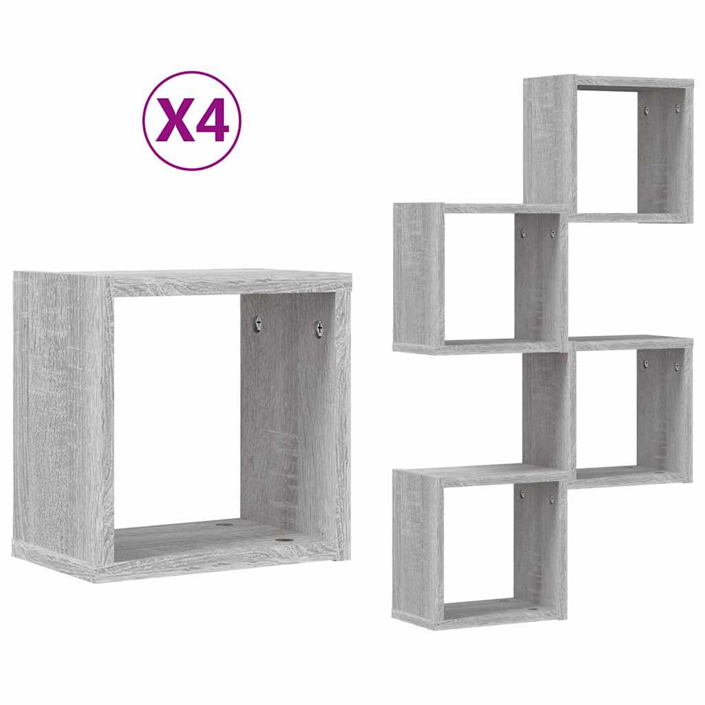 Wall Shelves 4 pcs Grey Sonoma 26 x 15 x 26 cm Engineered Wood