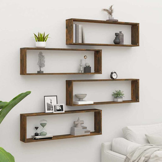 Wall Cube Shelves 4 pcs Smoked Oak 100x15x30 cm Engineered Wood