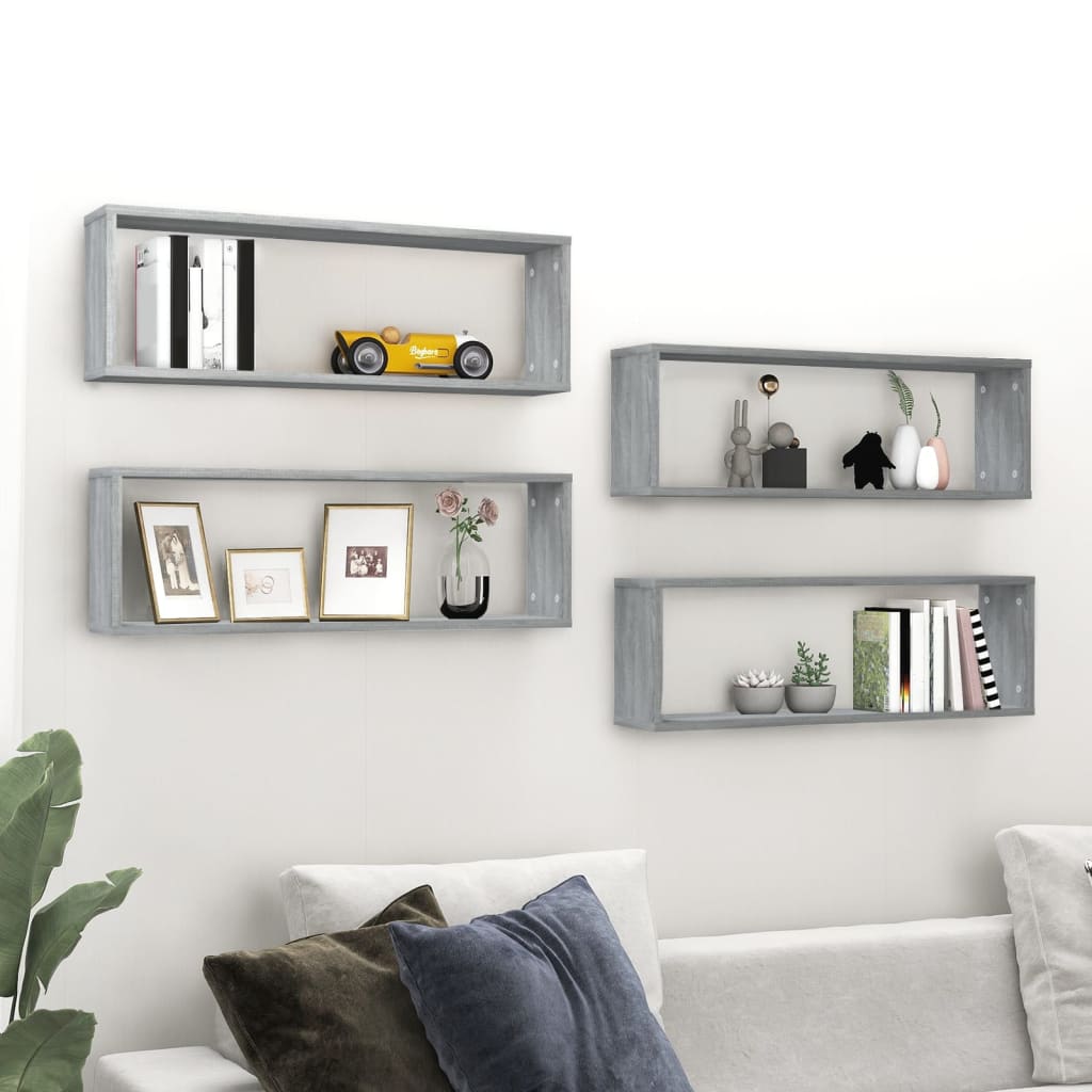Wall Cube Shelves 4 pcs Grey Sonoma 80x15x26.5 cm Engineered Wood