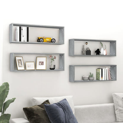 Wall Cube Shelves 4 pcs Grey Sonoma 80x15x26.5 cm Engineered Wood