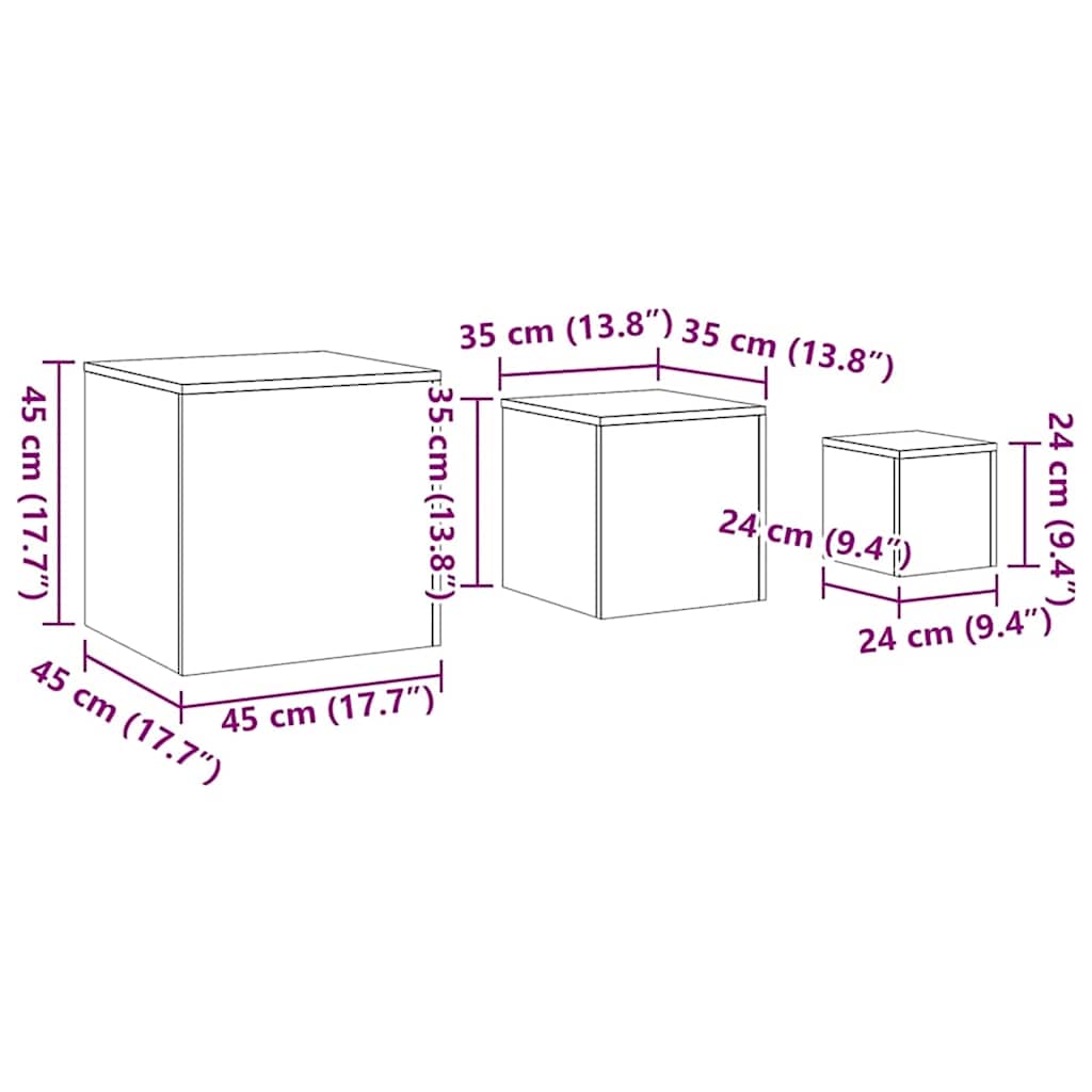 Side Tables 3 pcs Brown Oak Engineered Wood