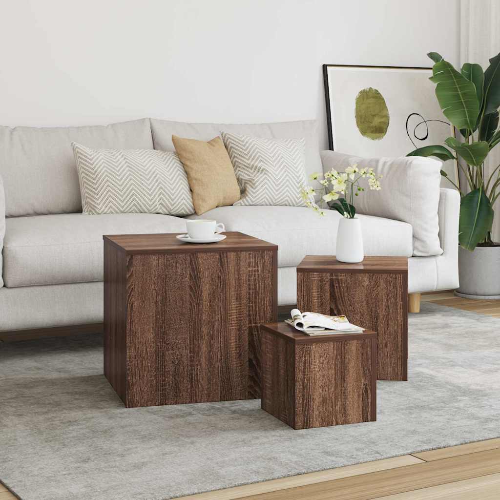 Side Tables 3 pcs Brown Oak Engineered Wood