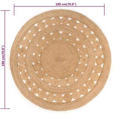 Area Rug Braided Design Jute 180 cm Round