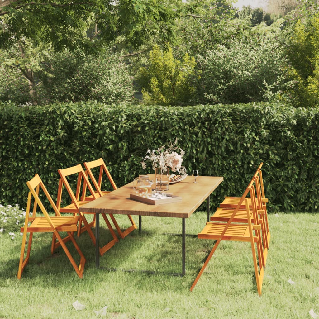 Garden Chair Set of 6 | Brown | Solid Acacia Wood | Medium | Foldable