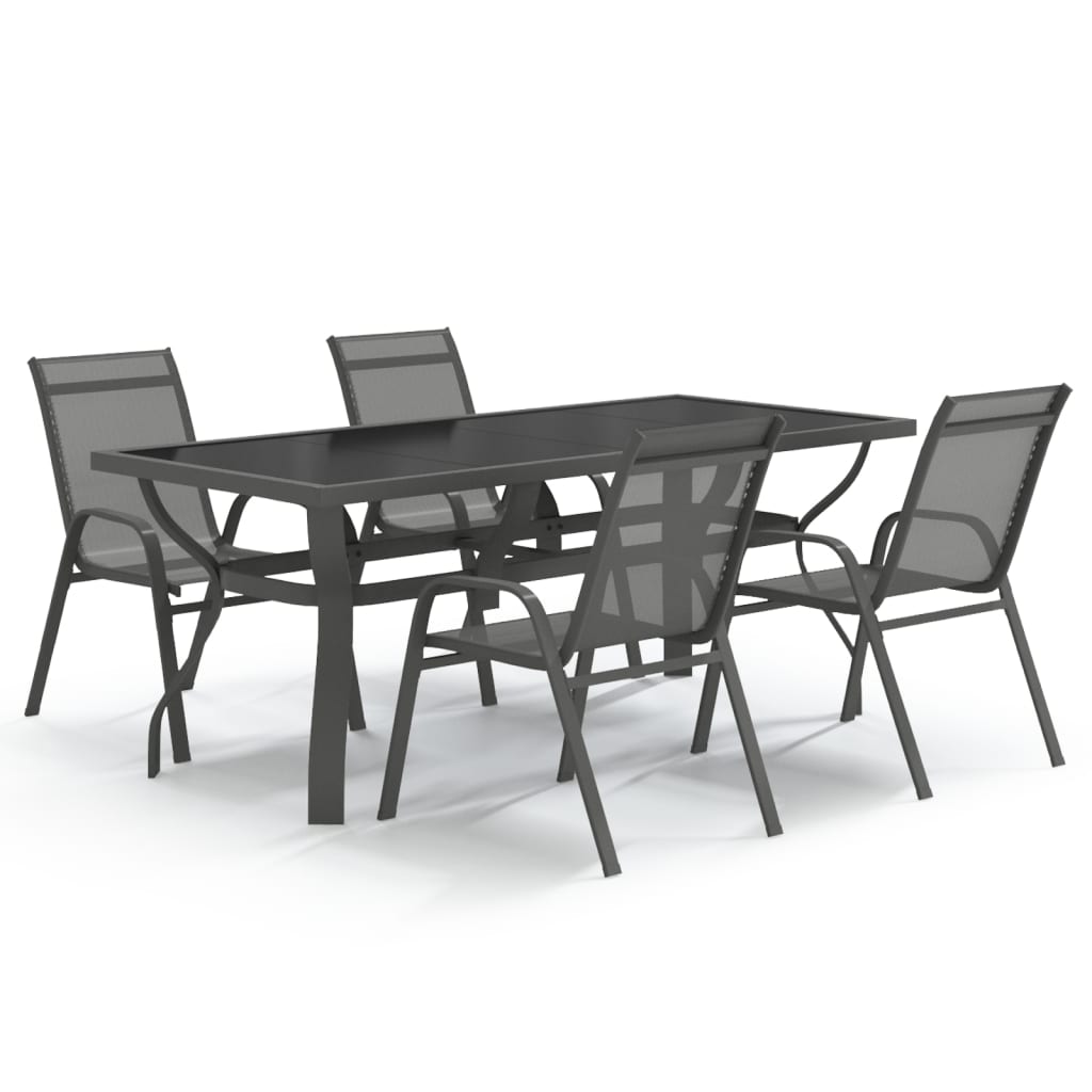 Garden Dining Set | Grey and Black | Powder-coated steel | Large