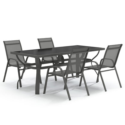 Garden Dining Set | Grey and Black | Powder-coated steel | Large