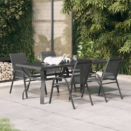 Garden Dining Set | Grey and Black | Powder-coated steel | Large