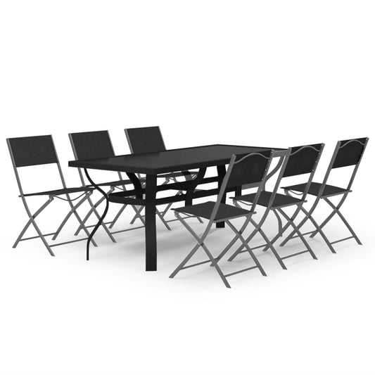Garden Dining Set | Grey | Powder-coated steel | 7 Piece | Foldable