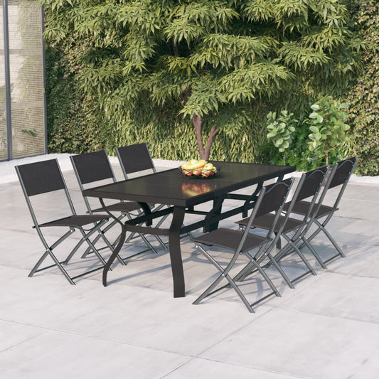 Garden Dining Set | Grey | Powder-coated steel | 7 Piece | Foldable