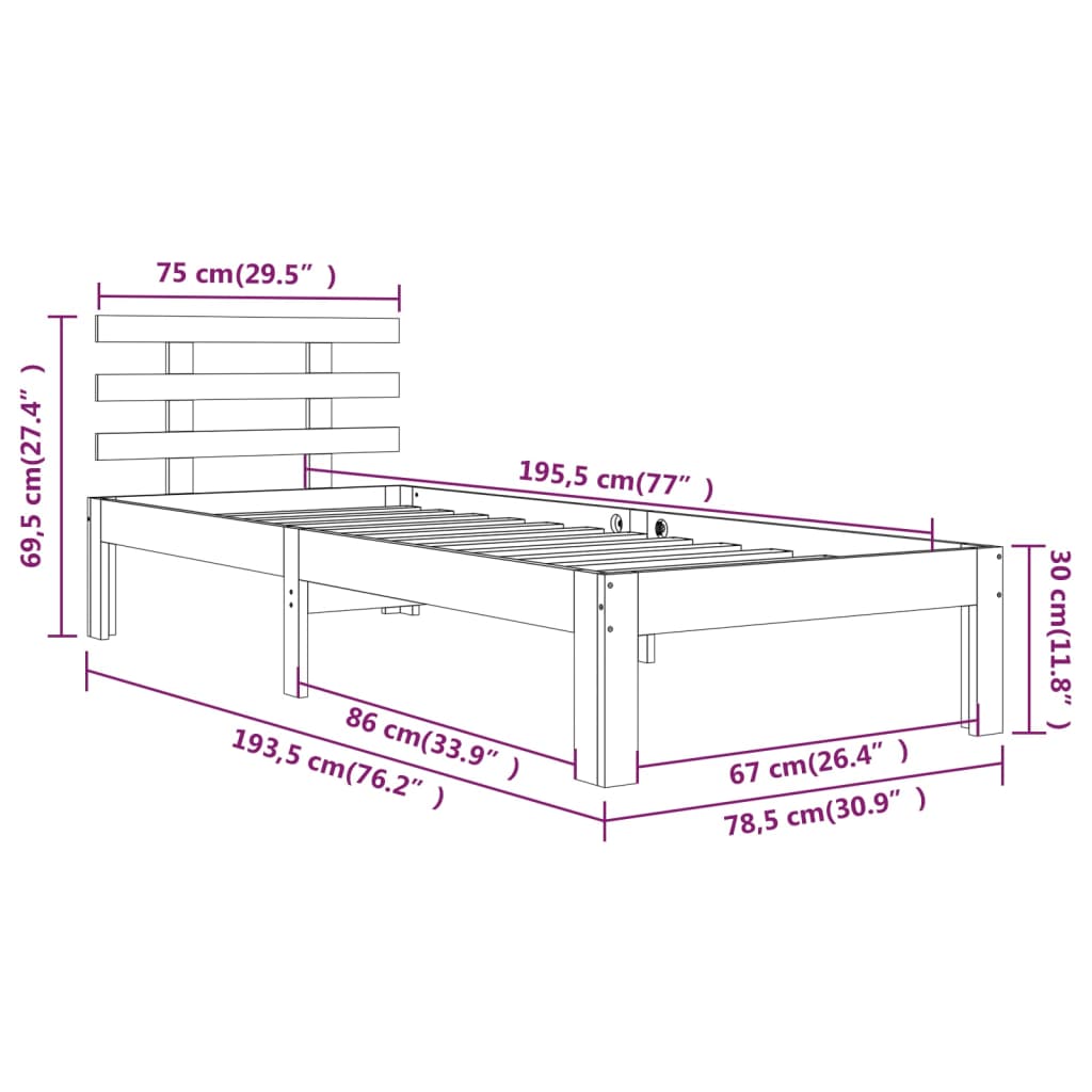Bed Frame | White | Solid pine wood, Plywood | Small Single | Tough