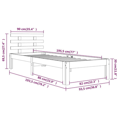 Bed Frame | White | Solid pinewood, Plywood | Single