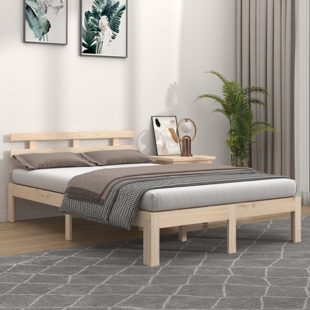 Bed Frame | Natural Pine | Solid pine wood | 140x190 cm |  Simplistic