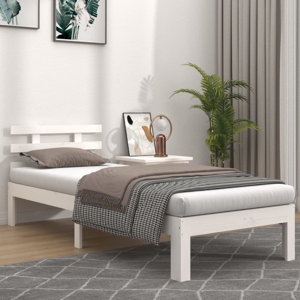 Bed Frame | White | Solid Pine Wood | Single | Durable | Bed Frame