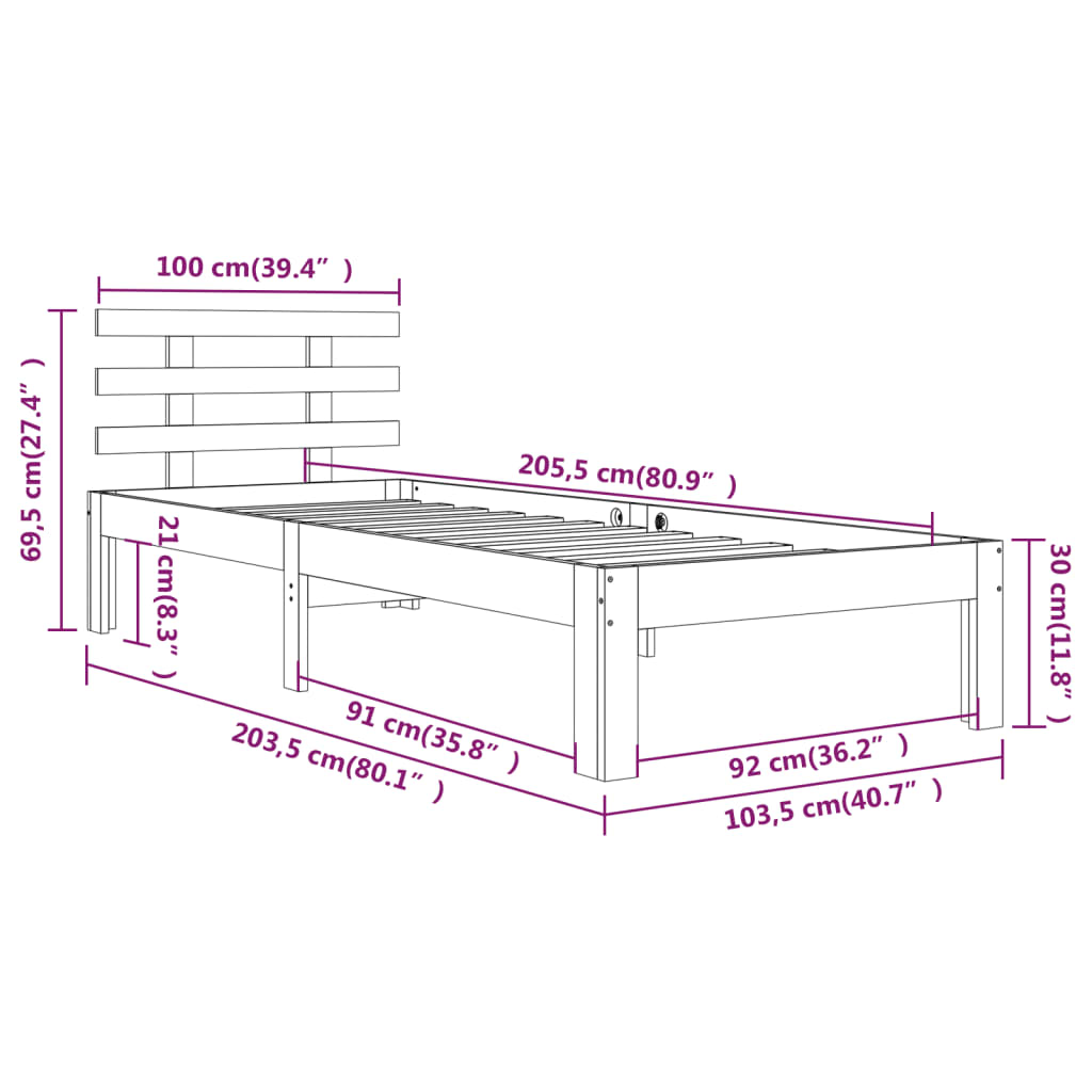 Bed Frame | Honey Brown | Solid Pine Wood | Single | Durable | Bed Frame