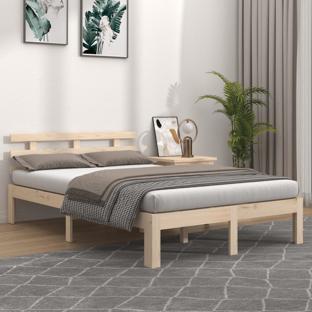 Bed Frame | Natural Wood | Solid Pine Wood, Plywood | Double | Durable