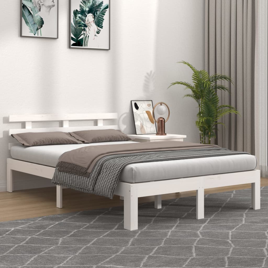 Bed Frame | White | Solid pine wood, Plywood | King Size |  Durable