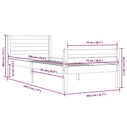 Bed Frame without Mattress Honey Brown Solid Wood 75x190 cm Small Single