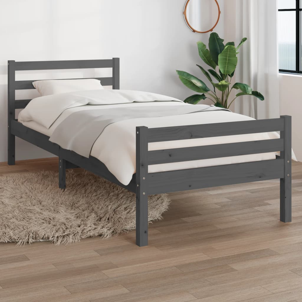 Bed Frame | Grey | Solid pine wood, Plywood slats | Single size | Durable