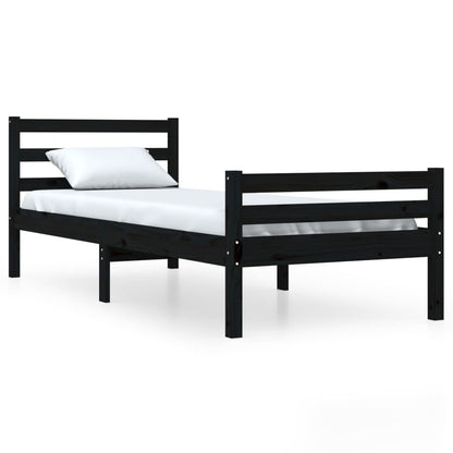 Bed Frame | Black | Solid Pine Wood, Plywood | Single | Durable
