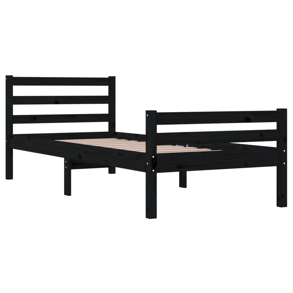 Bed Frame | Black | Solid Pine Wood, Plywood | Single | Durable