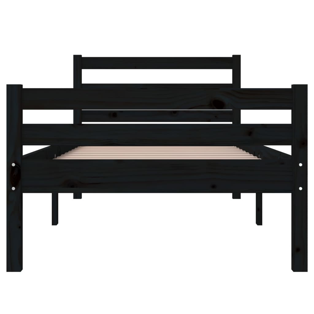 Bed Frame | Black | Solid Pine Wood, Plywood | Single | Durable