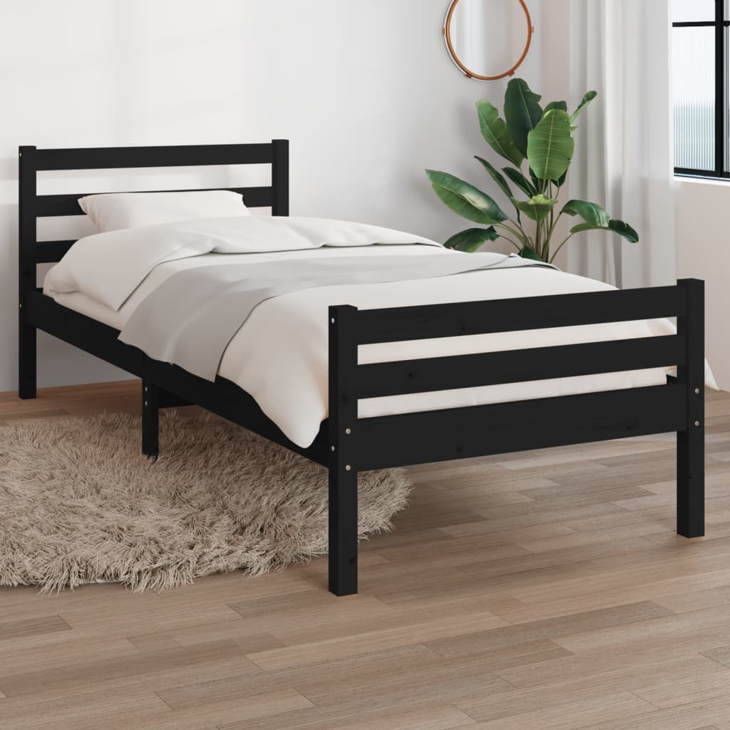 Bed Frame | Black | Solid Pine Wood, Plywood | Single | Durable
