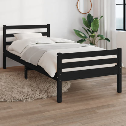 Bed Frame | Black | Solid Pine Wood, Plywood | Single | Durable