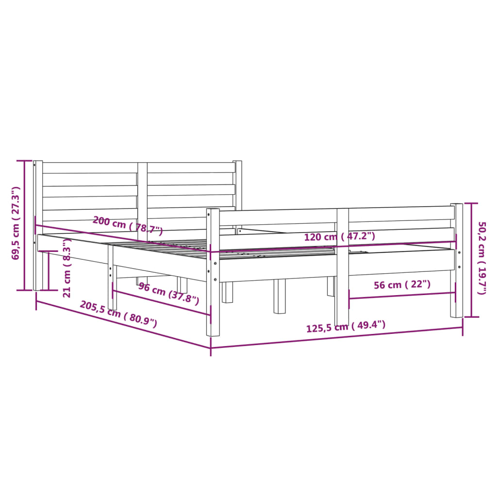 Bed Frame | Grey | Solid Pine Wood | 120 x 200 cm | Modern | Bed Frame