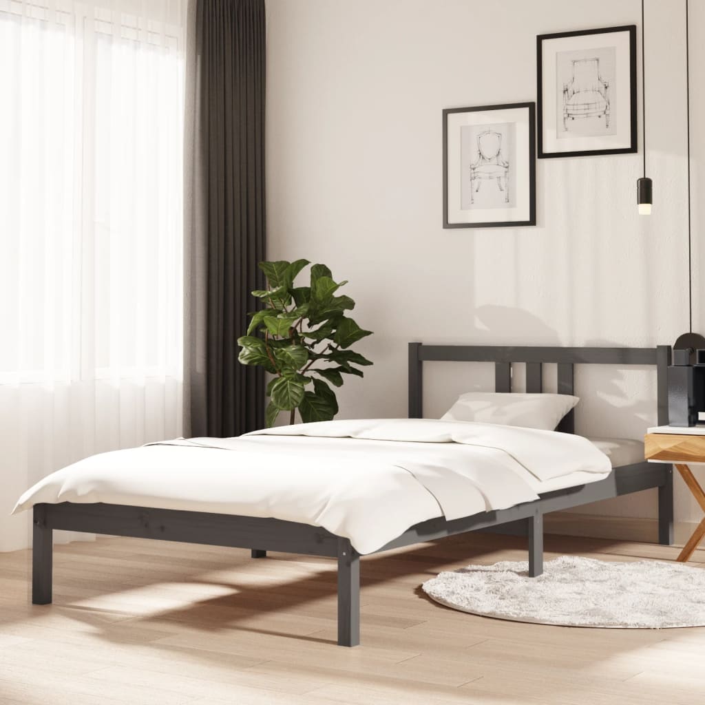 Bed Frame | Grey | Solid pine wood | Single |  Simple | Bed Frame