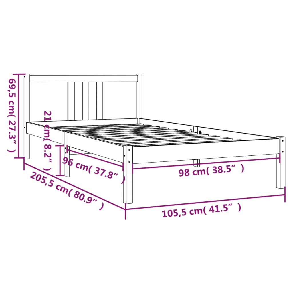 Bed Frame | Honey brown | Solid pine wood with plywood slats | Single