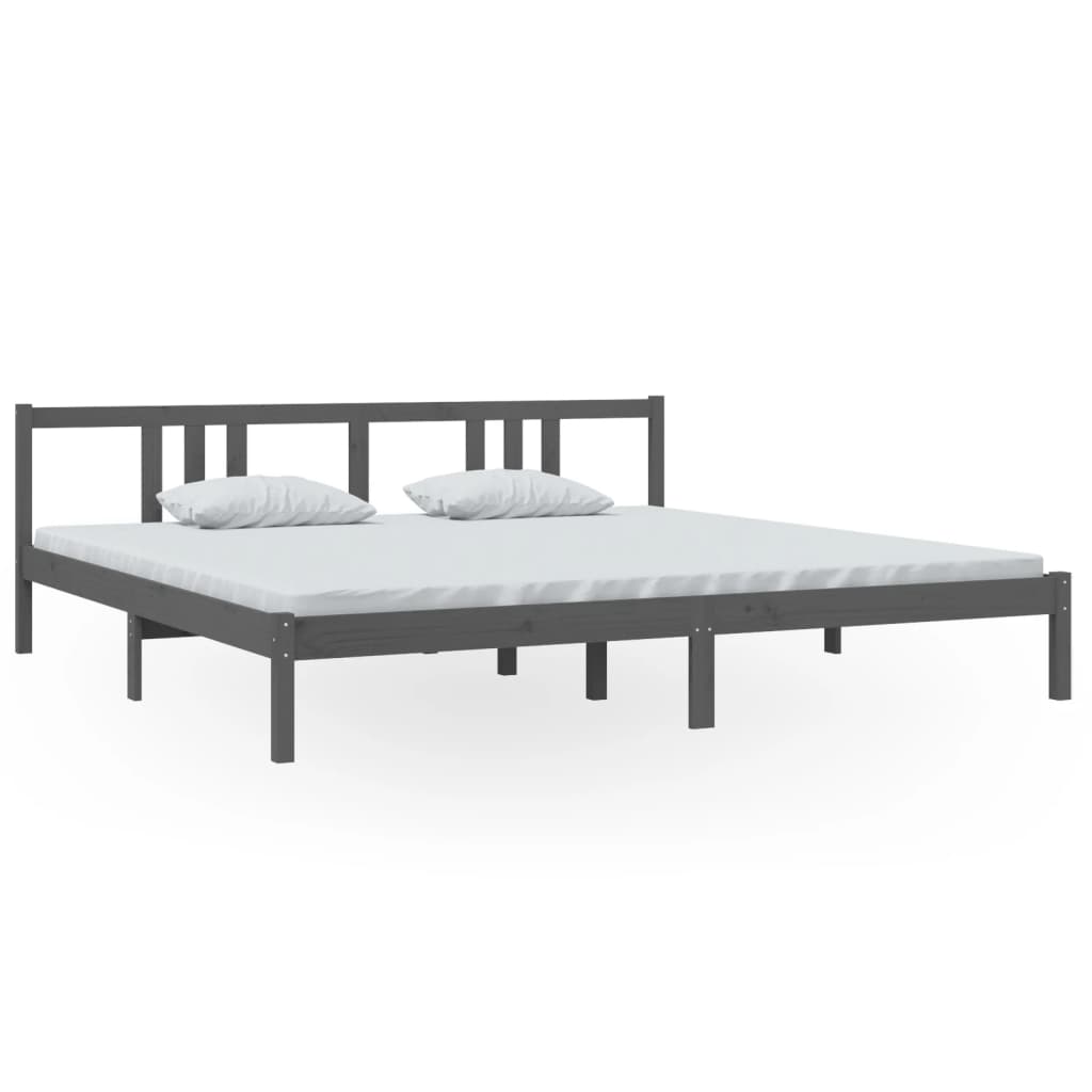 Bed Frame | Grey | Solid Pinewood | 200x200 cm | Bed Frame | Rectangular