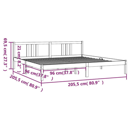 Bed Frame | Grey | Solid Pinewood | 200x200 cm | Bed Frame | Rectangular