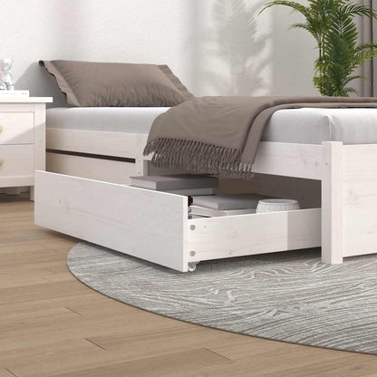 Bed Drawers 2 pcs White Solid Wood Pine