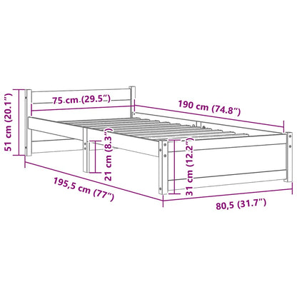 Bed Frame without Mattress Solid Wood 75x190 cm Small Single Small Single