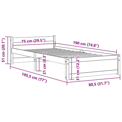 Bed Frame without Mattress Grey Solid Wood 75x190 cm Small Single Small Single