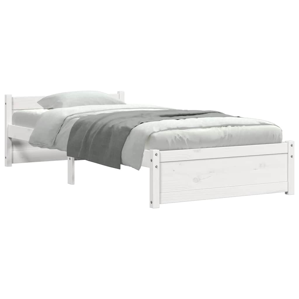 Bed Frame without Mattress White Solid Wood 90x190 cm Single Single