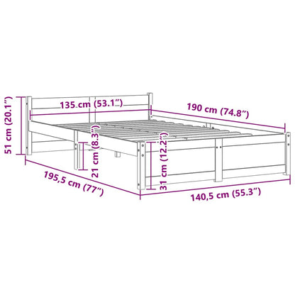 Bed Frame without Mattress Grey Solid Wood 135x190 cm Double Double