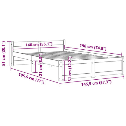 Bed Frame without Mattress White Solid Wood 140x190 cm