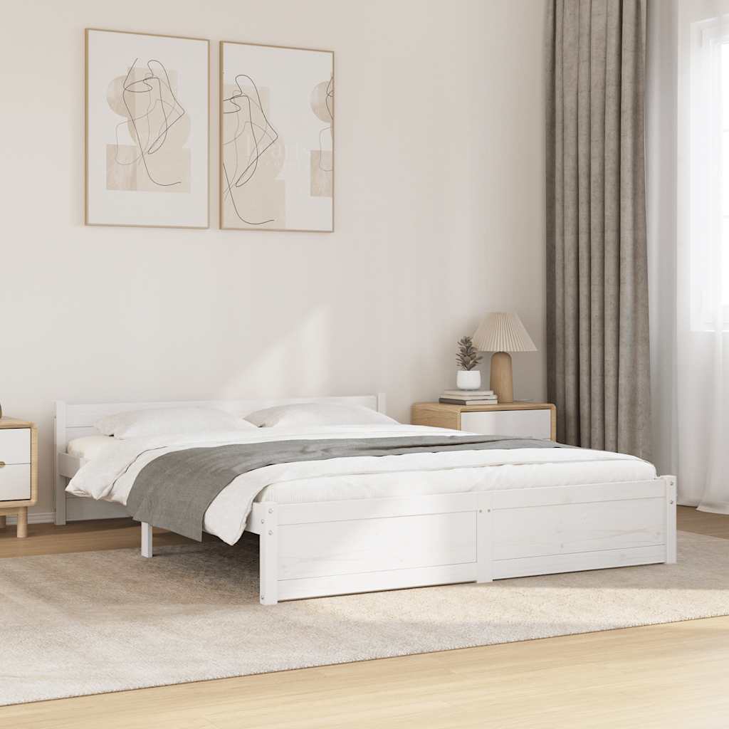 Bed Frame without Mattress White Solid Wood 140x190 cm