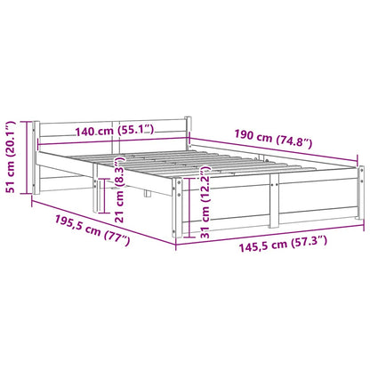 Bed Frame | Black | Solid pine wood | Double | Bed Frame | Rectangular