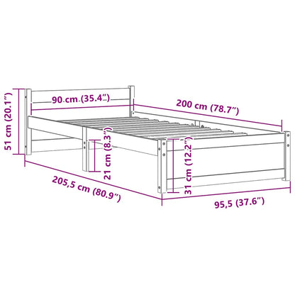 Bed Frame without Mattress Solid Wood 90x200 cm