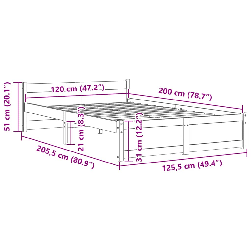Bed Frame without Mattress Solid Wood 120x200 cm