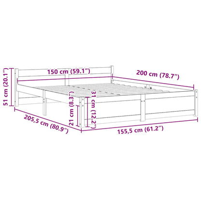 Bed Frame without Mattress Solid Wood 150x200 cm King Size King Size