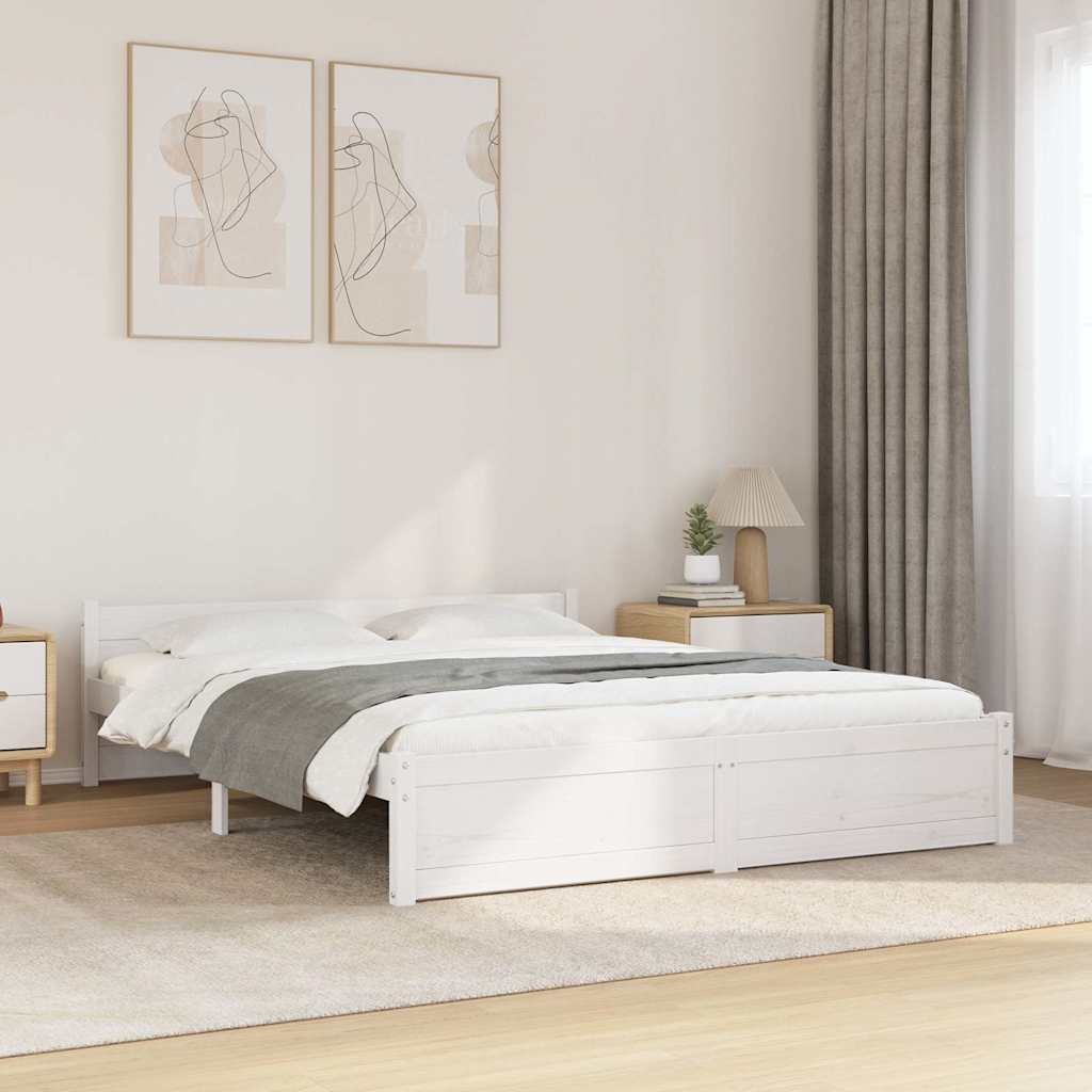 Bed Frame without Mattress White Solid Wood 150x200 cm King Size King Size