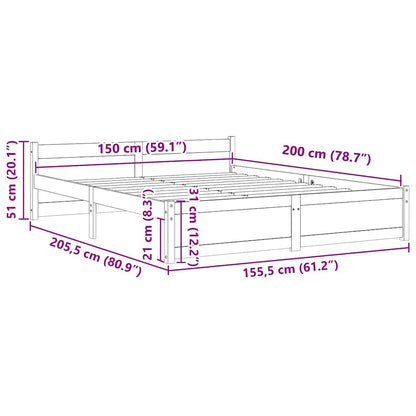 Bed Frame without Mattress Black Solid Wood 150x200 cm King Size King Size